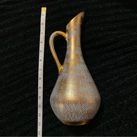 Mid Century Modern Stangl Art Pottery Pitcher Antique Gold-tone Vase Ewer - Picture 6 of 6